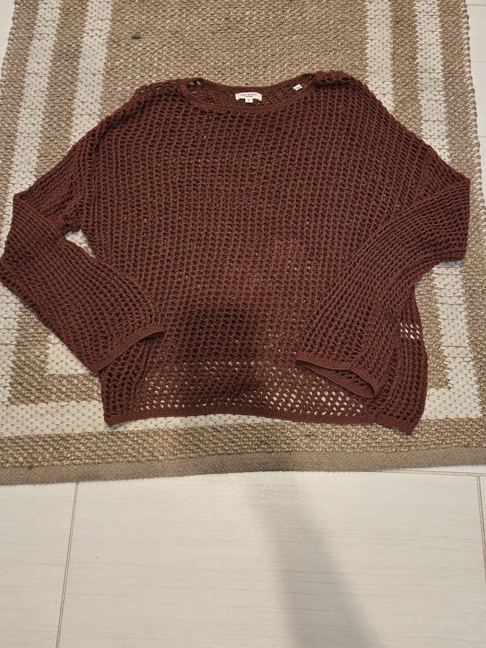 Max Studio Open-Knit Crewneck Sweater - Chocolate Brown